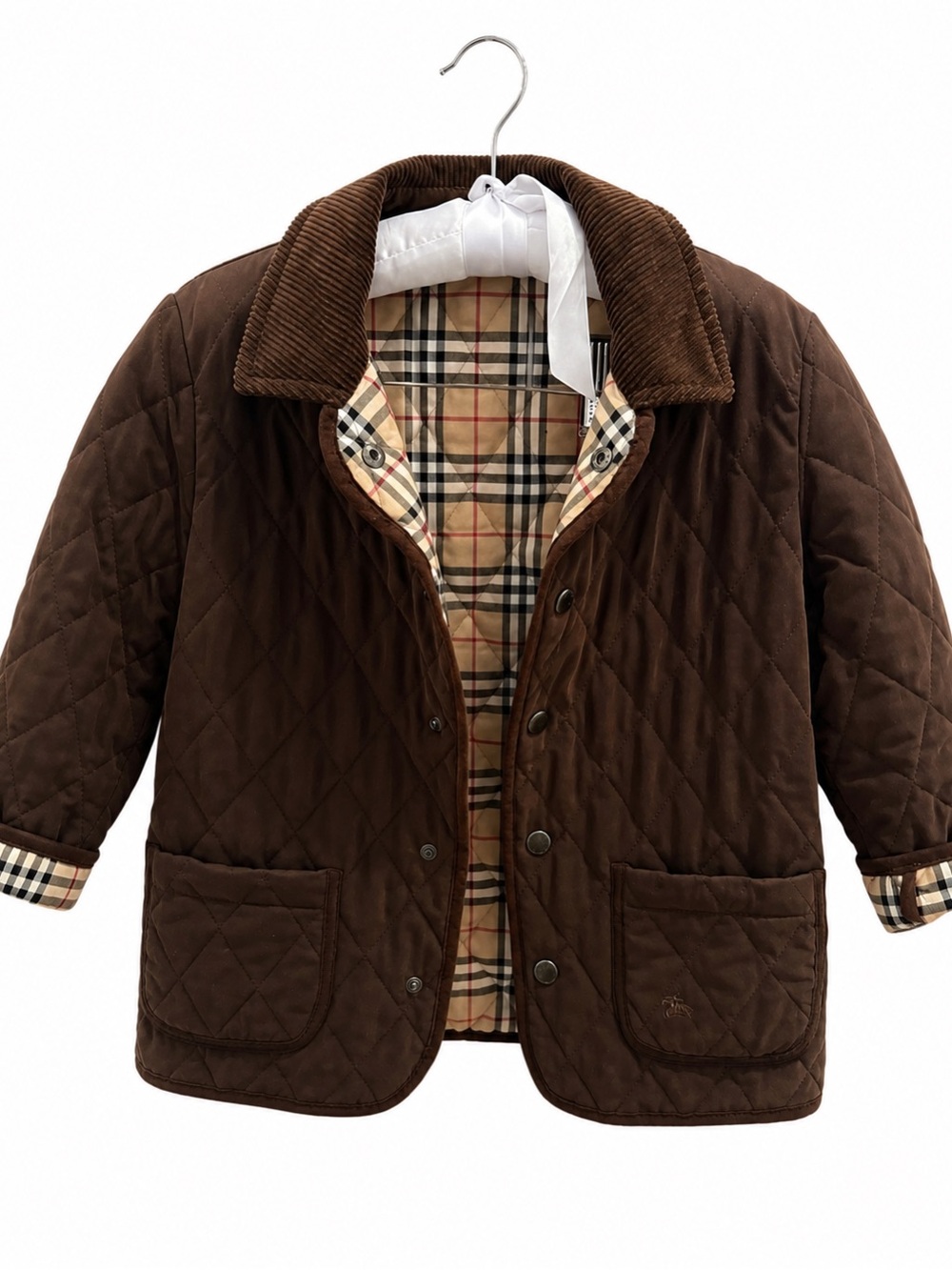 Burberry Brown Quilted Kids Puffer Jacket with Tartan Lining